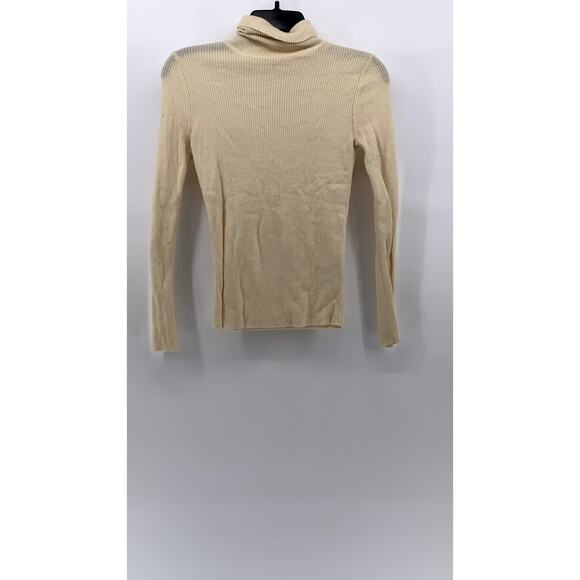 UNIQLO Women's Beige Merino Wool Ribbed Long Sleeve Turtleneck Sweater SZ M - Picture 1 of 9